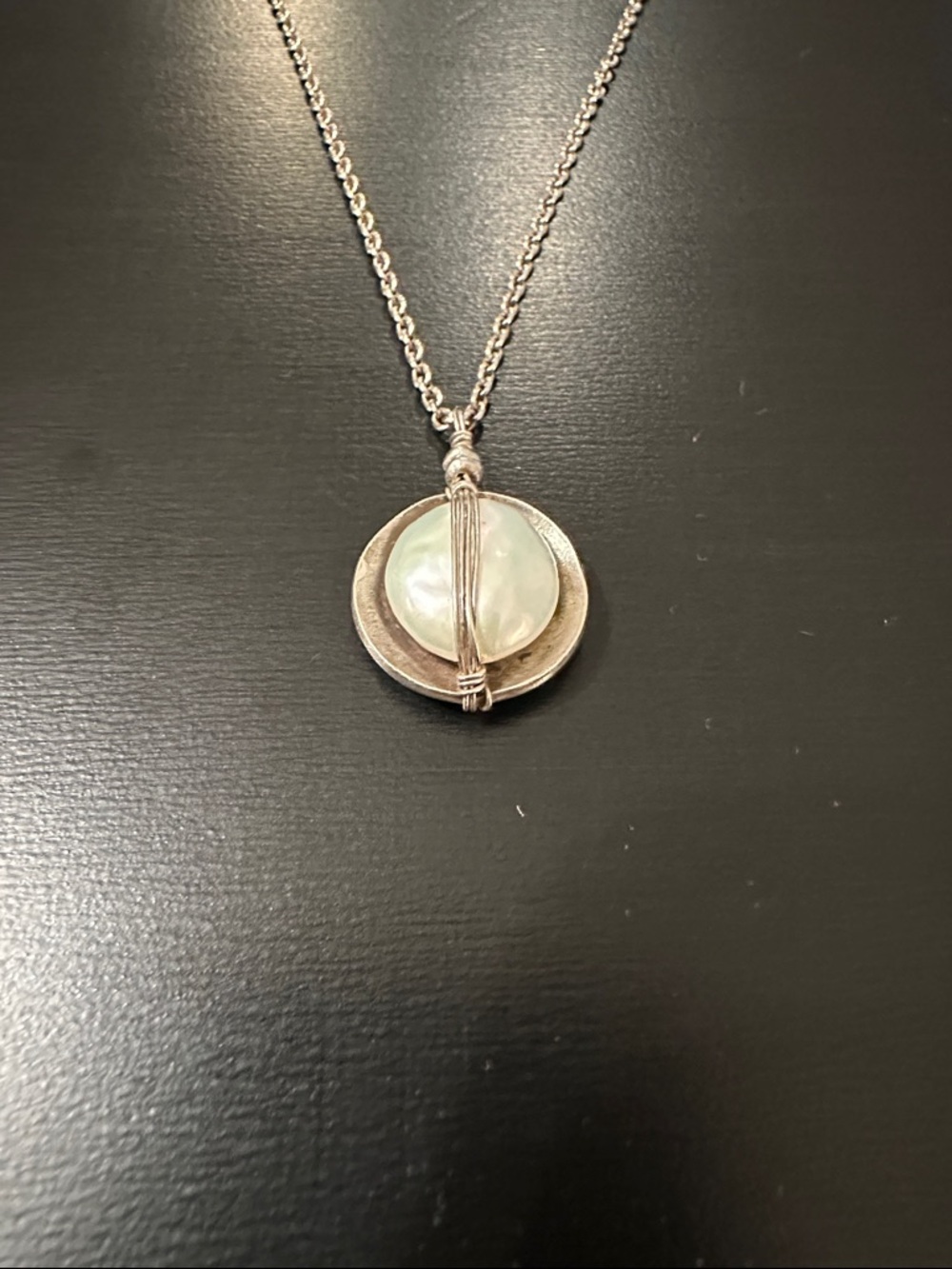 Silver-Tone Pendant Necklace with White Pearl Accent